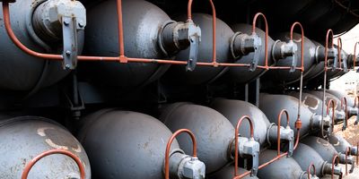 Image of helium containers in a clinical lab.