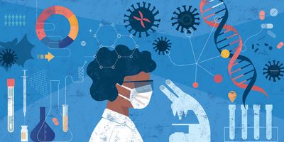 Illustration of a clinical lab professional in a lab developing a Lab Developed Test.
