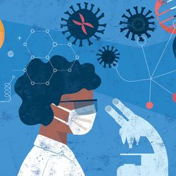 Illustration of a clinical lab professional in a lab developing a Lab Developed Test.
