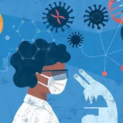 Illustration of a clinical lab professional in a lab developing a Lab Developed Test.