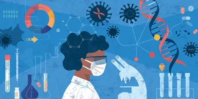 Illustration of a clinical lab professional in a lab developing a Lab Developed Test.