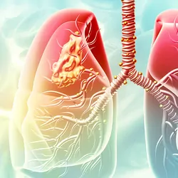 Computer image of human lungs on a teal background