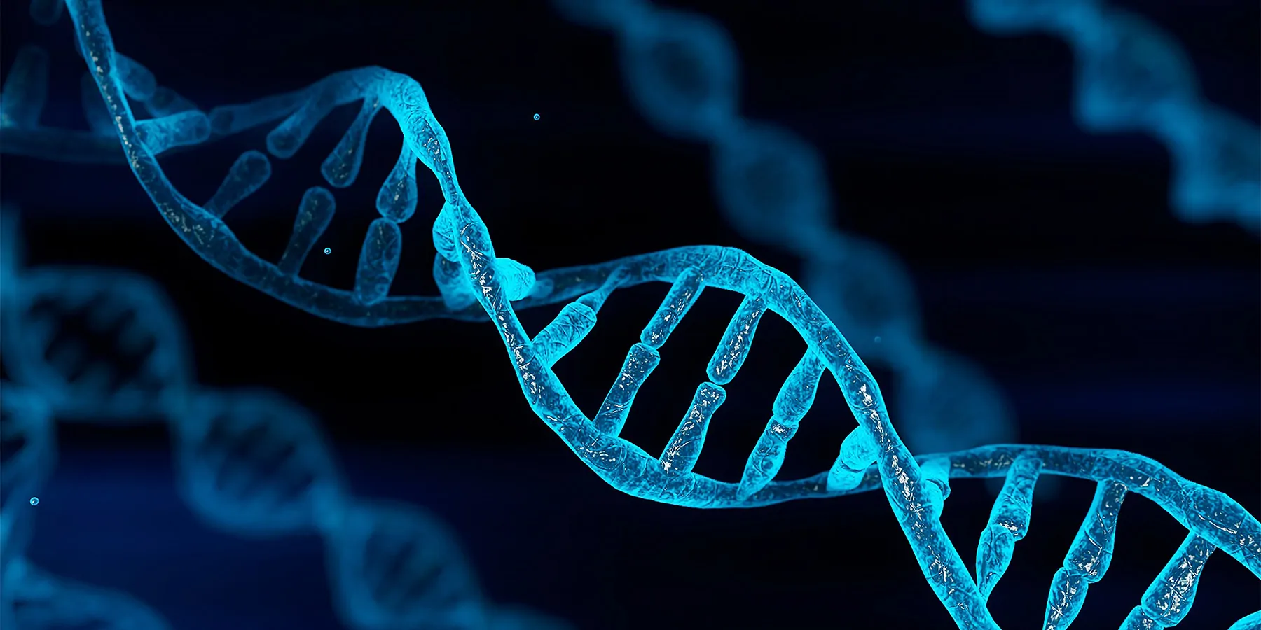 Computer image of a DNA strand tinted blue