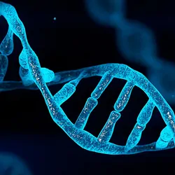 Computer image of a DNA strand tinted blue