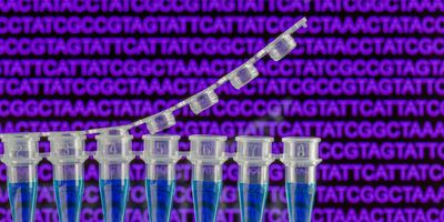 Photo of a digital droplet PCR tube against a purple background.