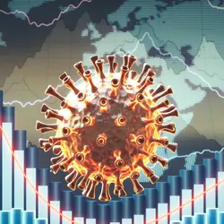 Data set overlaid on top of a world map with a covid-19 virus 