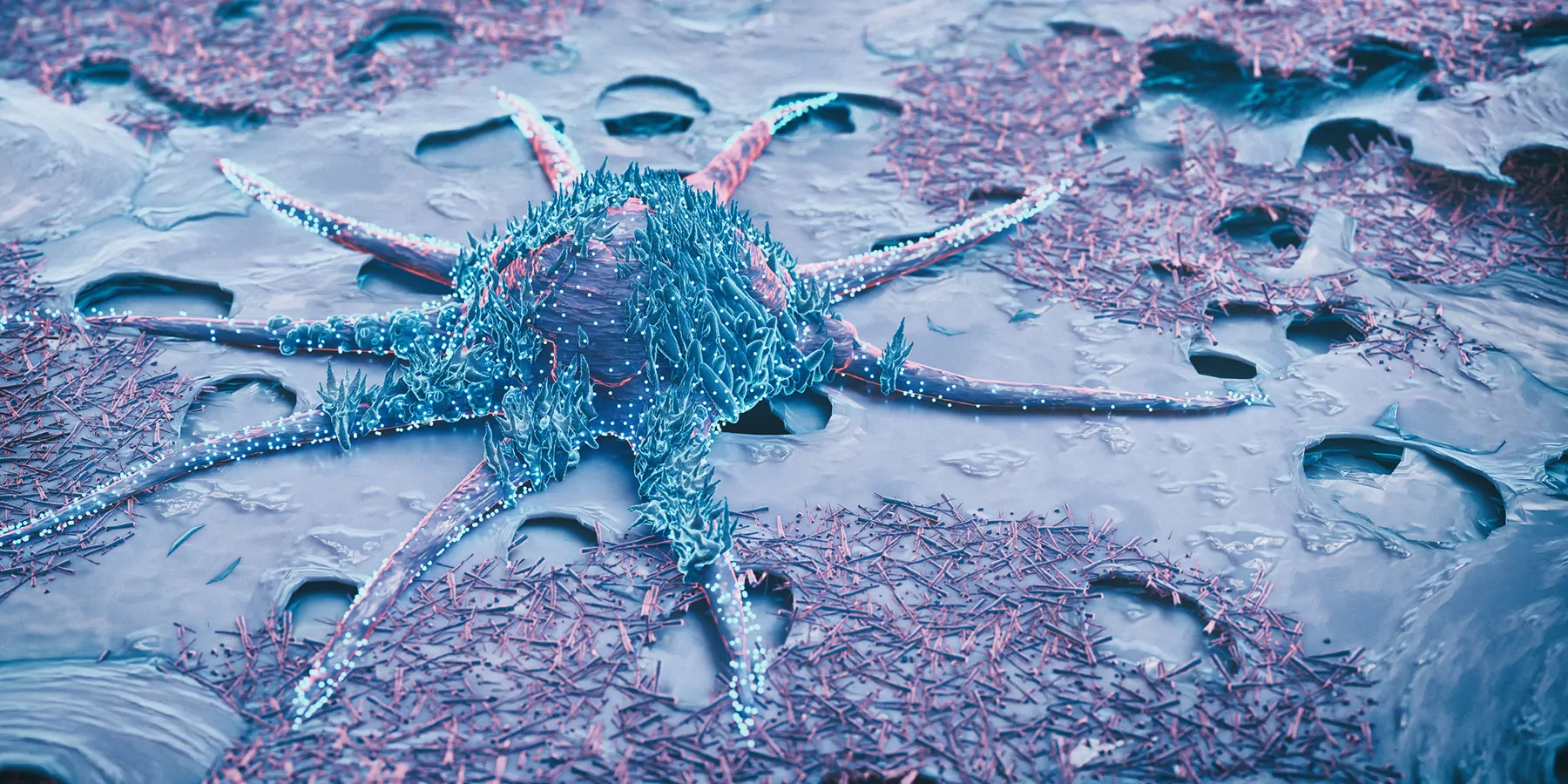 3d rendered image, abstract enhanced scanning electron micrograph (SEM) of cancer malignant cell