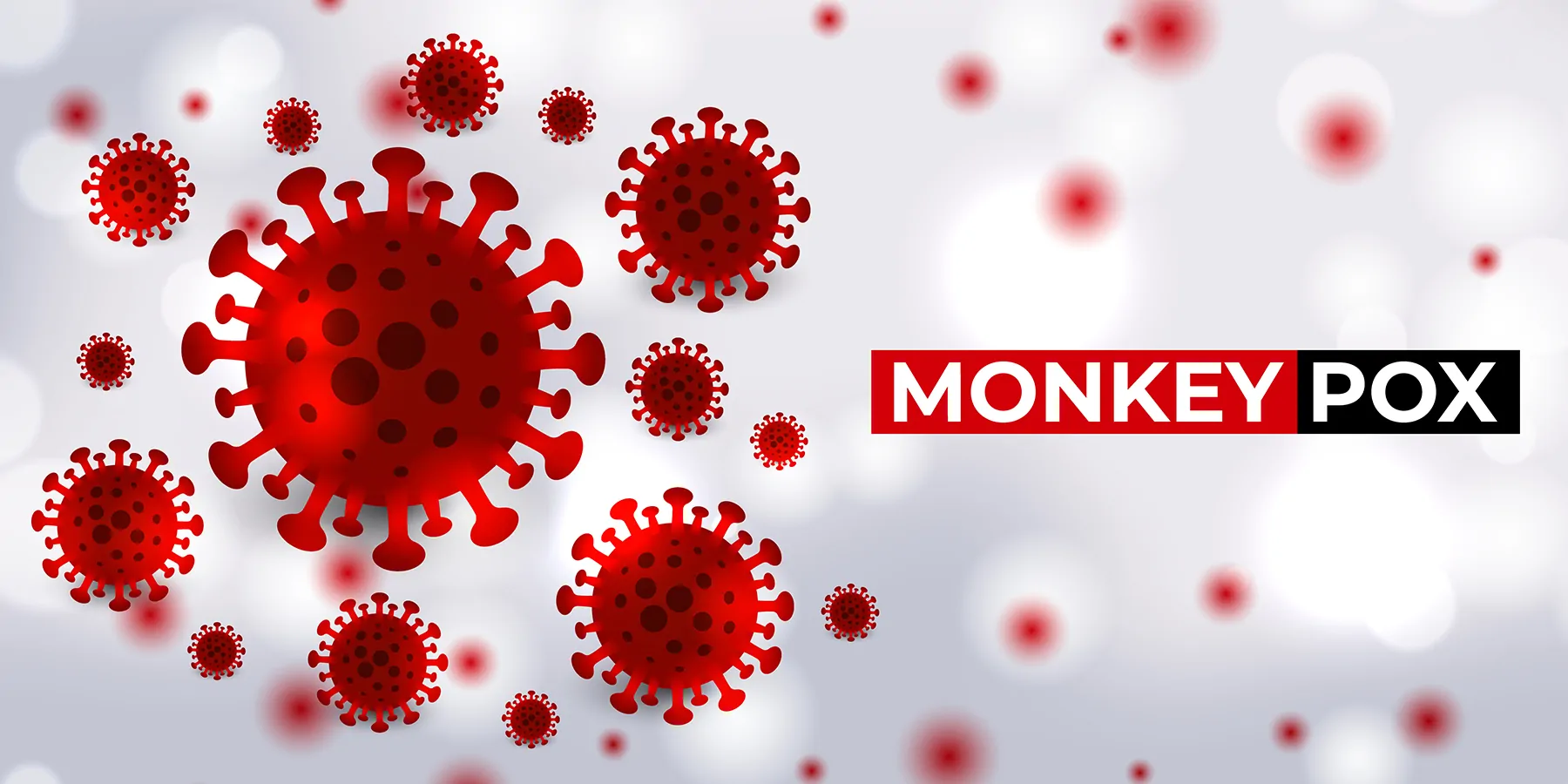 Monkeypox virus cells on white science background