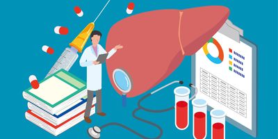 Isometric illustration of a liver test