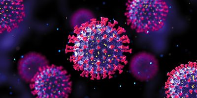 Covid-19 virus 3D render on dark background