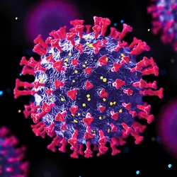 Covid-19 virus 3D render on dark background