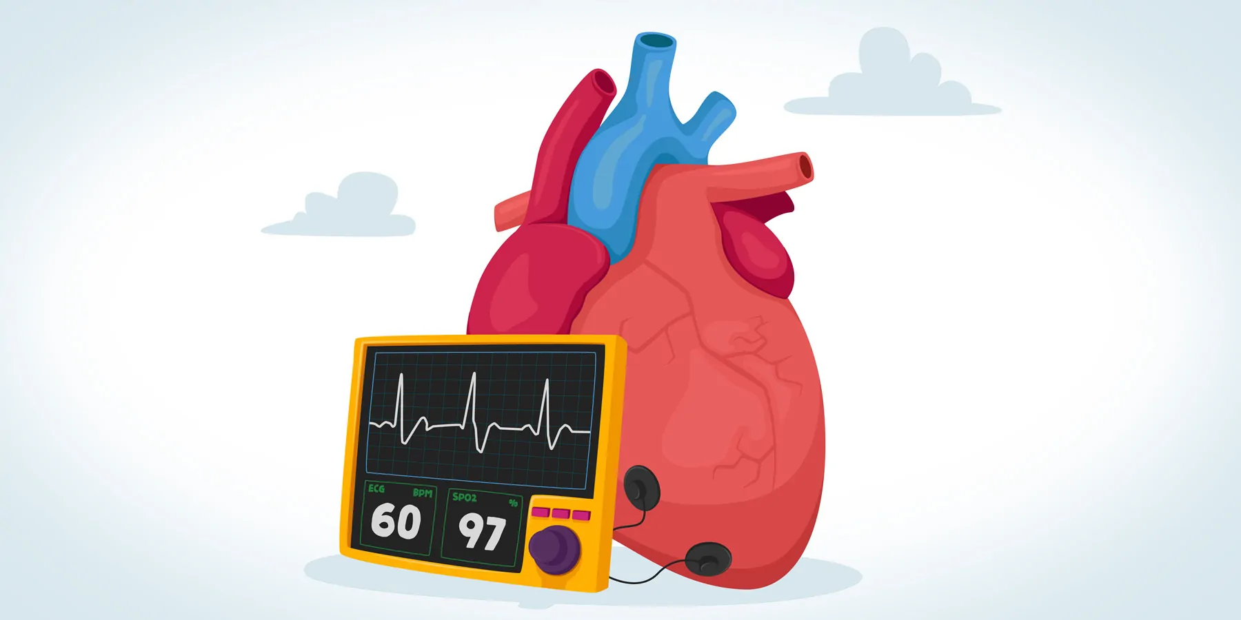 Vector image of Human Heart with Digital Panel Showing Pulse