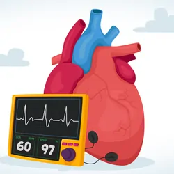 Vector image of Human Heart with Digital Panel Showing Pulse