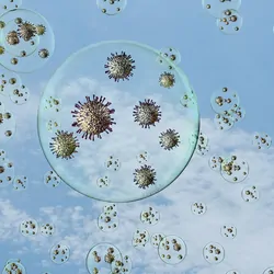 Illustration of the poliovirus in droplets.