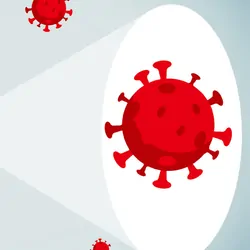 Vector graphic of person shinning a light on a virus