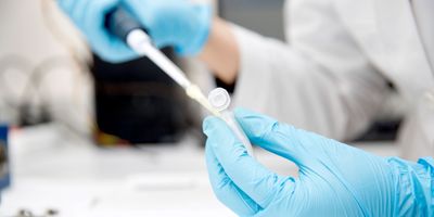 Lab tech wearing gloves and pipetting 