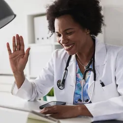Doctor working at her office doing telemedicine services