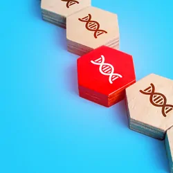  Damaged strand of DNA chain made of wooden blocks