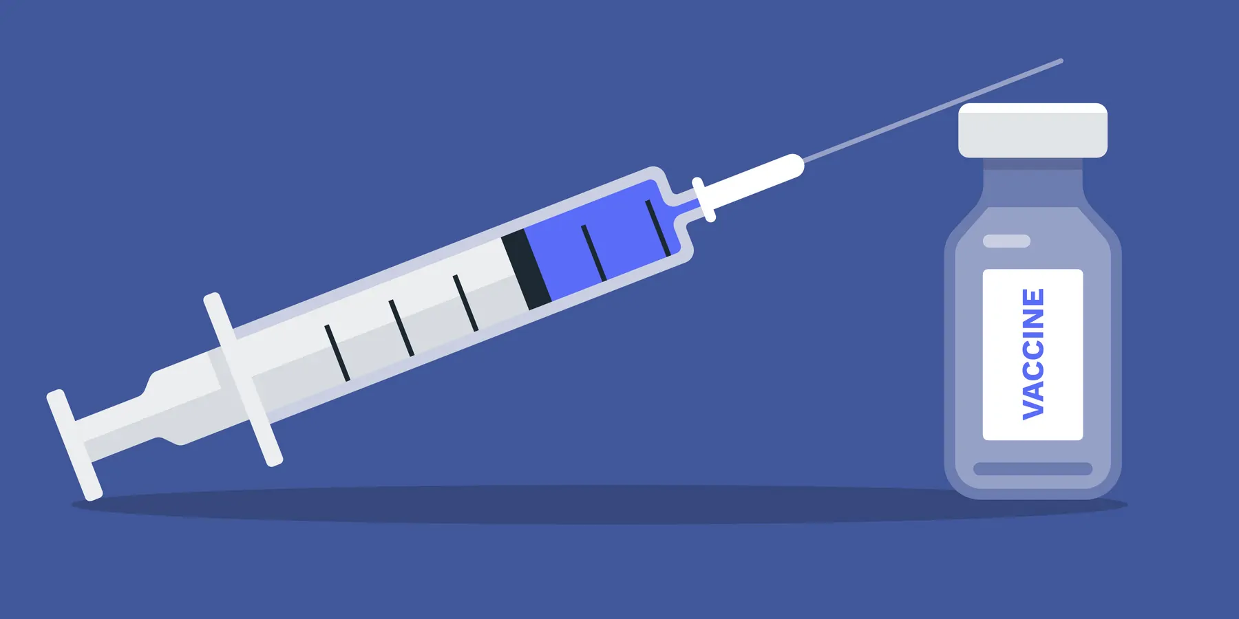 Vector image of a vaccine bottle and syringe on a purple background