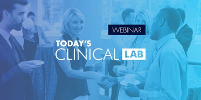 Banner for webinar on networking showing clinical lab personnel talking to each other.