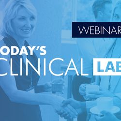 Banner for webinar on networking showing clinical lab personnel talking to each other.