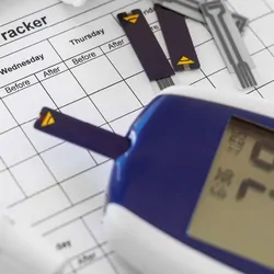 Diabetic test kit on a chart