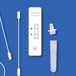 Illustration of Covid-19 rapid antigen self test kit on blue table