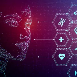 Computer graphic render of AI in health care