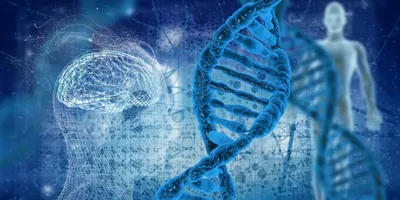 DNA molecules with CGI humans in the background