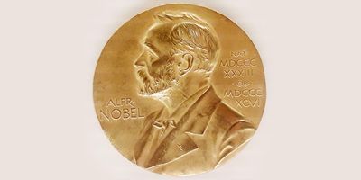 The Nobel Prize medal on a white background