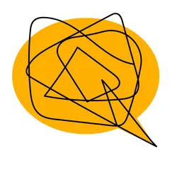 Illustration of two speech bubbles on a yellow background, representing conversation.