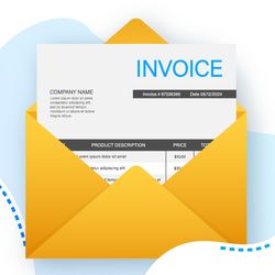 Illustration of an invoice in a yellow envelope, representing reimbursement.