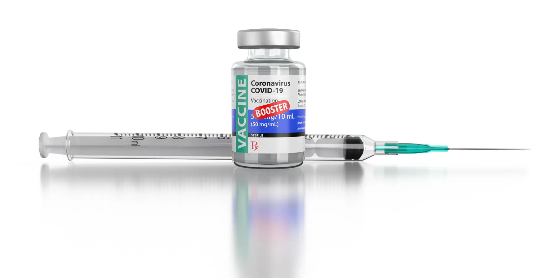 COVID-19 Vaccine Booster Vial and Syringe On White Background