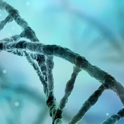 Computer image of DNA strand on blue background