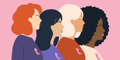 Vector image of Multi-ethnic Women Group With Pink Ribbons