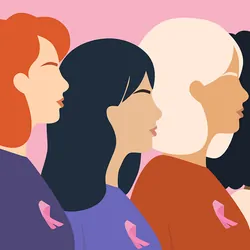 Vector image of Multi-ethnic Women Group With Pink Ribbons