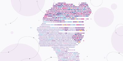 Illustration of a woman's profile made up of sequencing fragments.