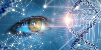 Concept image of an eye looking at DNA