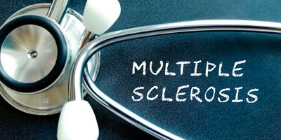 Photo of a stethoscope around the words "Multiple Sclerosis"