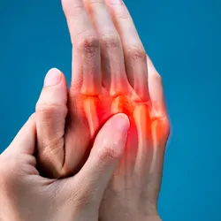 Hand with sore knuckle joint
