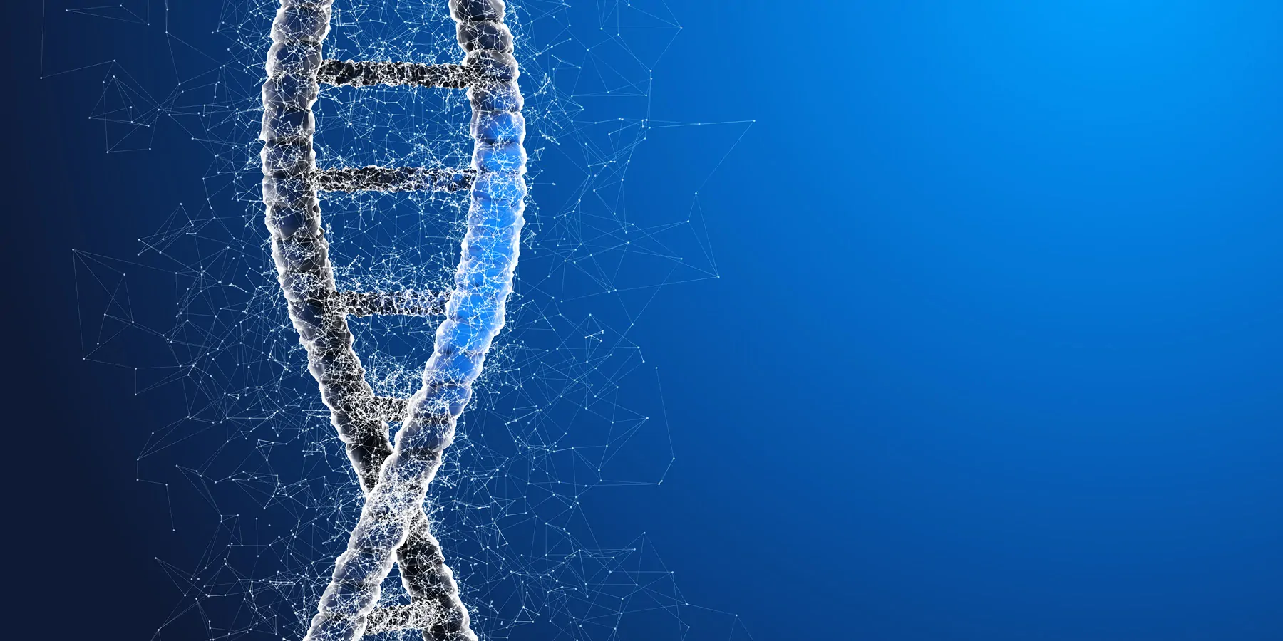 Computer image of DNA strand on blue background