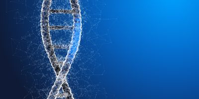 Computer image of DNA strand on blue background