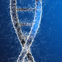 Computer image of DNA strand on blue background