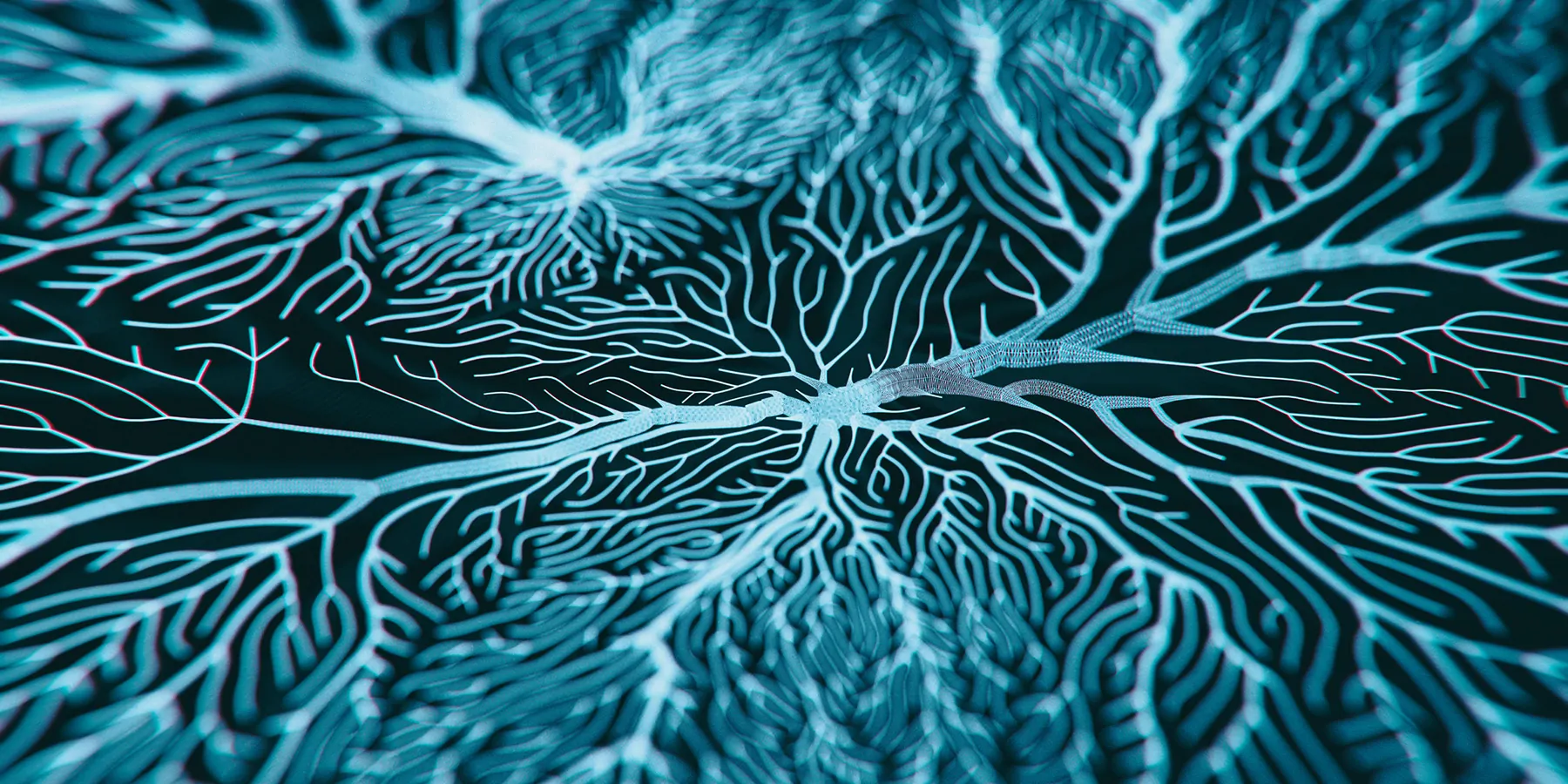 Close up of blue neurons, 3D render