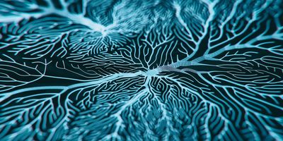 Close up of blue neurons, 3D render