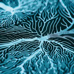 Close up of blue neurons, 3D render