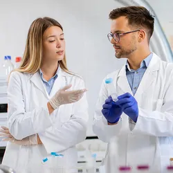 Scientists analyzing sample