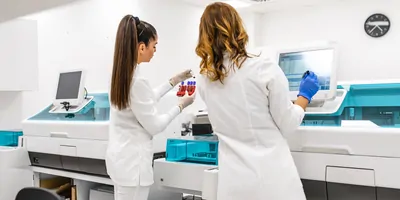 Scientists analyzing samples