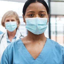 Clinical professional in masks