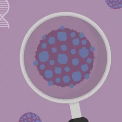 Vector image of person holding magnifying glass over tumor